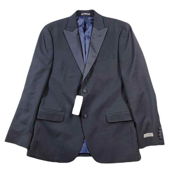 Alfani Slim-Fit Navy Tuxedo Suit Jacket Mens 40R Blue Diamond Grid Pattern $360‎ - Picture 1 of 8